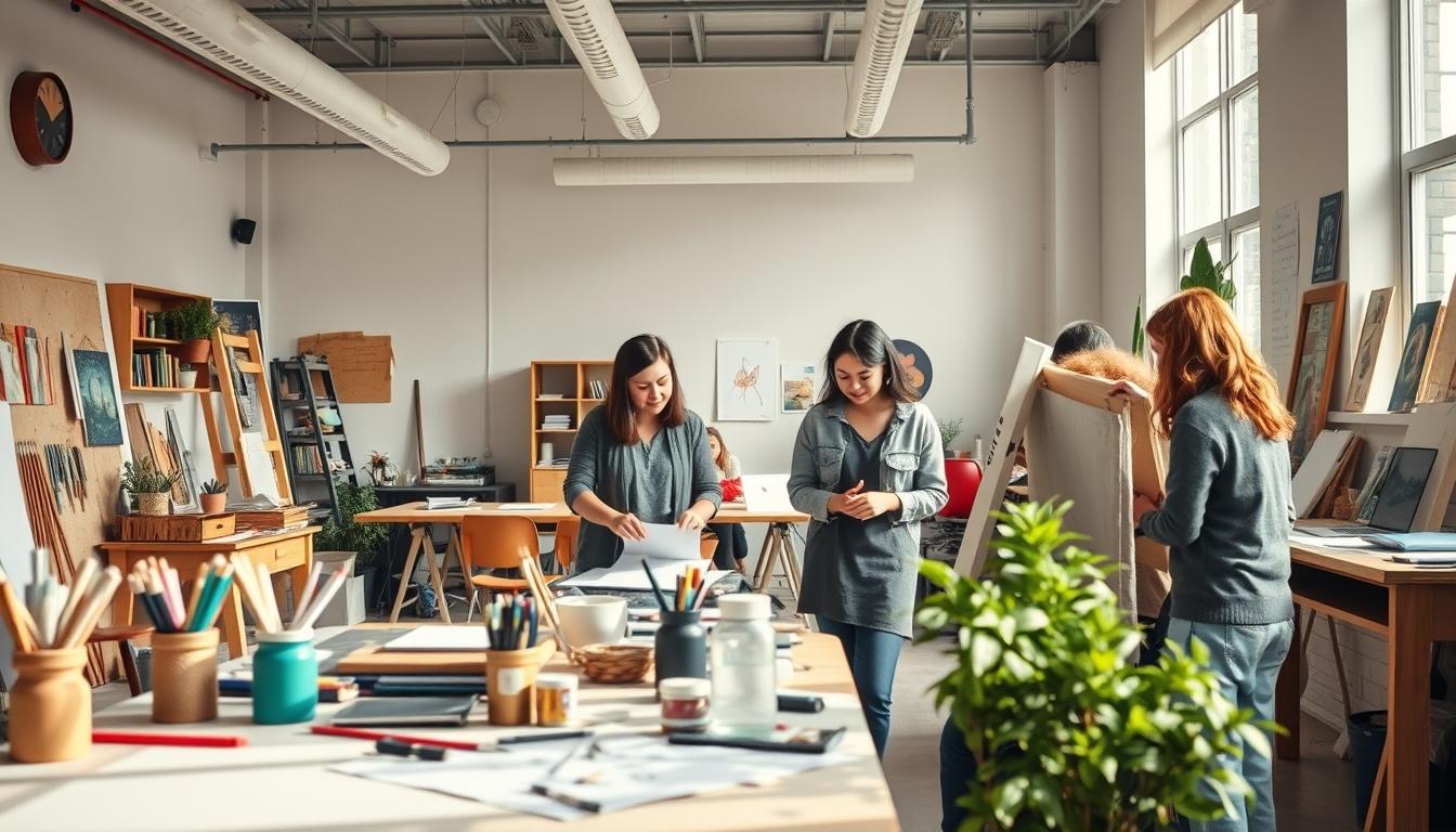 Students studying together in modern classroom