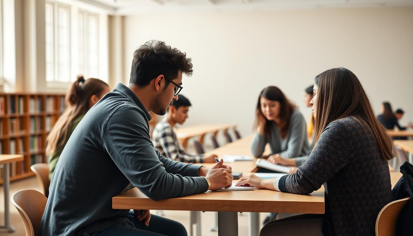 Student using a study guide to organize academic notes
